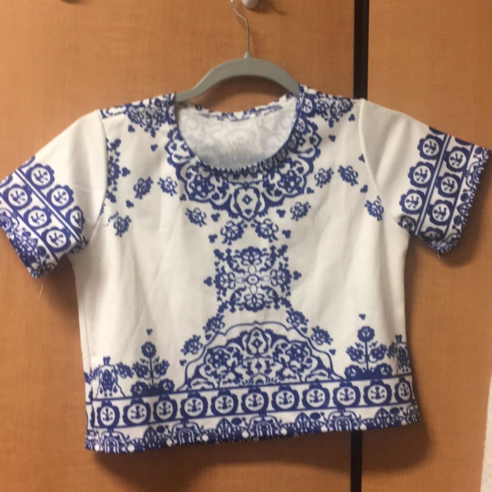 Summer blue printed crop top